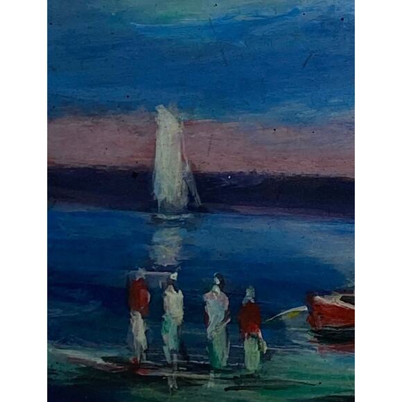 Early 21st Century Argentine Small Oil on Board Boats on the Lake Artist Signed - Picture 3 of 13